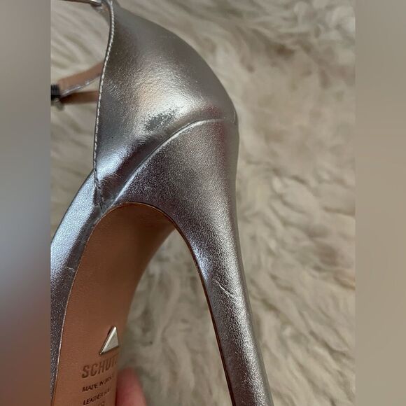 SCHUTZ SAASHA LEE Silver Metallic Ankle Strap Heels 6.5 - Picture 6 of 9